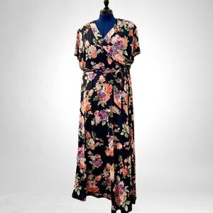 NWT!! NINA LEONARD Crossover Floral Knit Maxi Dress, Size 1X